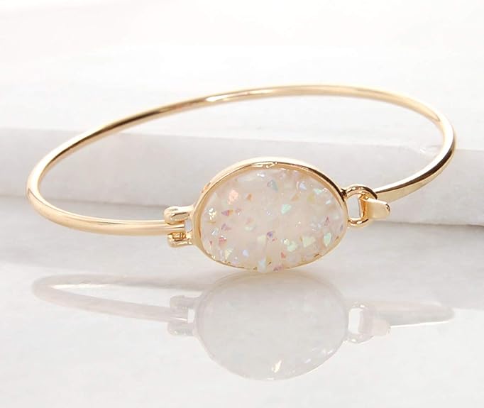 Humble Chic Simulated Druzy Cuff Bracelets for Women - Boho Stackable Bangle Bracelet, Plated in Gold, Silver, or Rose Gold Tone with Oval Stone