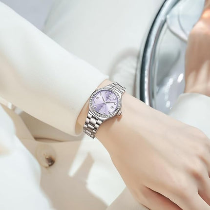 OLEVS Women's Casual Stainless Steel Watch, Small Wrist Simple Watch for Women, Elegant Diamond Roman Numerals Ladies Dress Watch