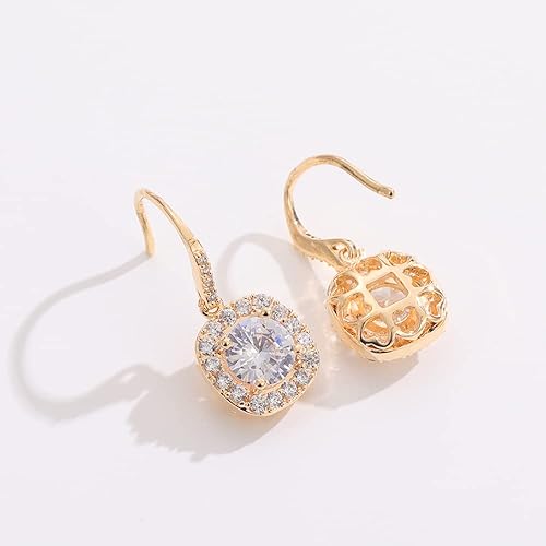 MARSHILY Pendant Halo Earrings and Delicate Chain Necklace Set Wedding Jewelry Sets for Women, 18k Gold Plated