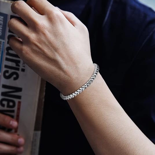 Men's Bracelet - Stainless Steel Fold Over Clasp Franco Chain Bracelets Men's Jewelry