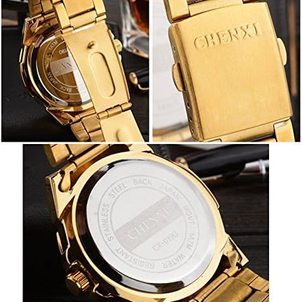 DREAMING Q&P Fq-005 Classic Style Gold Stainless Steel Mens Wrist Watches with Crystals for Man