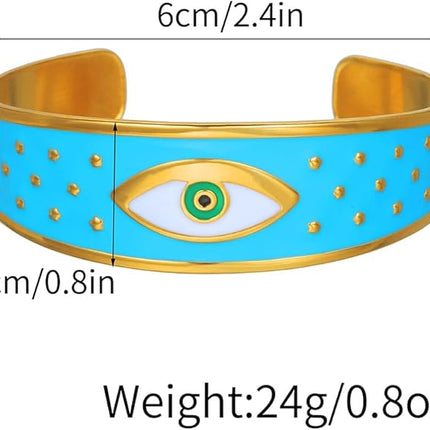 Evil Eye Bracelet for Women -18K Gold Plated Women's Stainless Steel Cuff Bracelets Evil Eye Drop Oil Blue Eyes Protection Bracelet