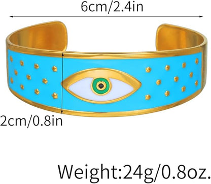 Evil Eye Bracelet for Women -18K Gold Plated Women's Stainless Steel Cuff Bracelets Evil Eye Drop Oil Blue Eyes Protection Bracelet