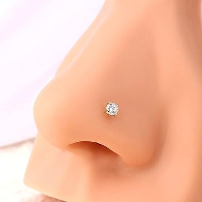 OUFER Gold Nose Studs 20G Nose Piercings Solid Gold L-Shaped Nose Stud Screw Nose Bone Nose Rings Screw Nose Piercing Jewelry