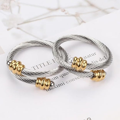 Twisted Cable Wire Rings for Women, Adjustable Stainless Steel Open ring in Two Tone Silver Gold Designer Brand Inspired Jewelries in Gift Box