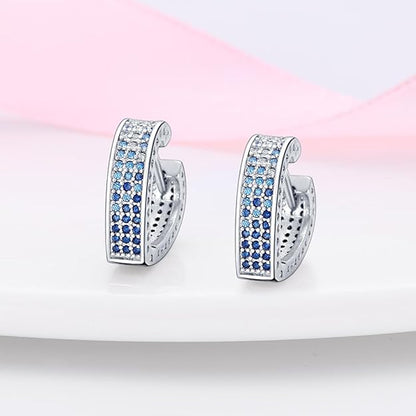 925 Sterling Silver Earrings Set for Women Trendy U Shaped Hoop Earrings Heart Hoop Earrings Colorful Cubic Zirconia Hypoallergenic Cartilage Earrings