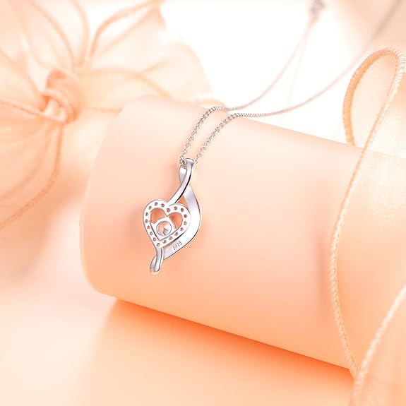 FLYOW Gifts For Mom I Love You More Heart Necklace for Women Girls 925 Sterling Silver CZ Pendant Mother Daught Jewelly