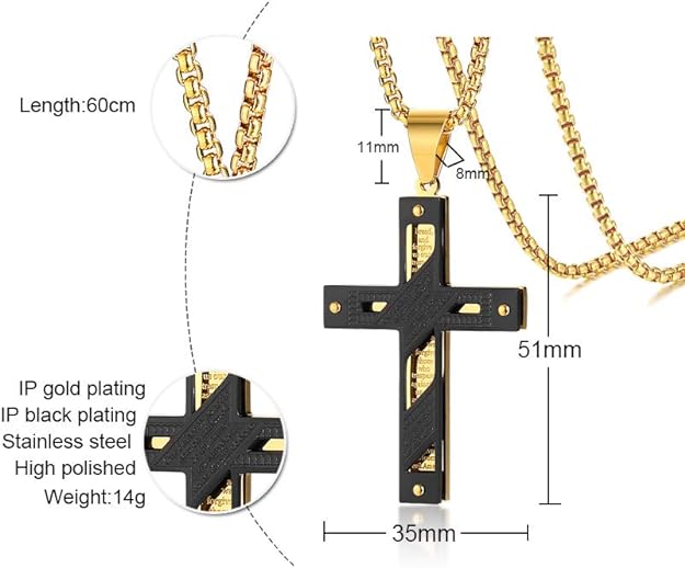 MEALGUET Stainless Steel Crucifix Cross Pendant Necklace,Men's Cross Necklace with Chunky Byzantine Chain/Rolo Chain, Gift for men