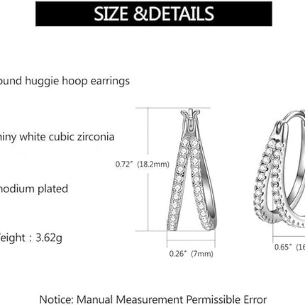 4K White Gold Small Hoop Earrings for Women, Silver Double Hoops Earrings Plated