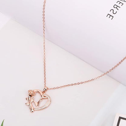 Heart Necklace for Women Sterling Silver/14k Gold Plated/Rose Gold CZ Romantic Rose and Butterfly Jewelry for women Birthday Valentine's Day Gift for Girls