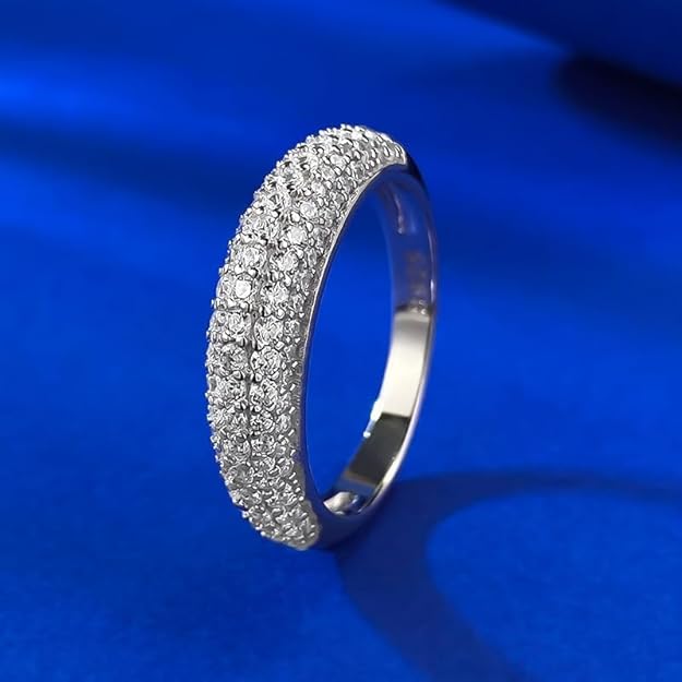 18K White Gold Plated 925 Sterling Silver Statement Ring, Micro Pave 5A Cubic Zirconia Cocktail Anniversary Wide CZ Pave Anniversary Half Eternity Wedding Band Ring For Women