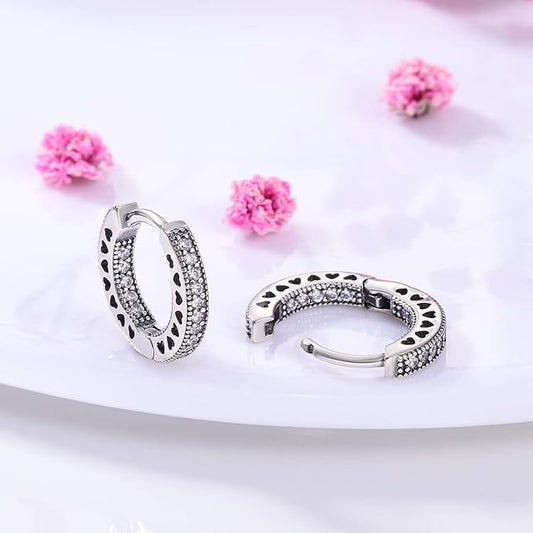 925 Sterling Silver Hoops Asymmetrical Heart Earrings Silver Hoop Earrings for Women