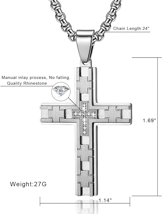 Stainless Steel Cross Pendant for boys Men's Cross Necklace