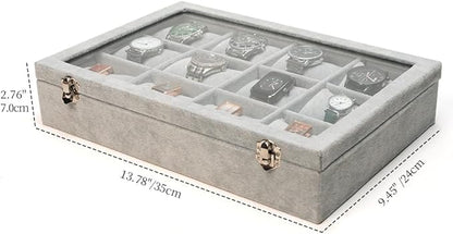 Jewelry Case Watch Organizer Bracelet Display Box with Clear Lid for Selling, watch/Jeweley Holder for Show (Grey Velevt)