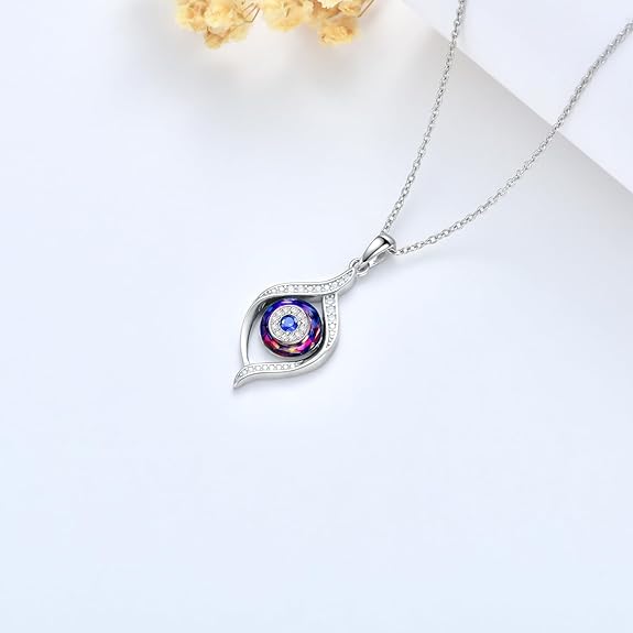 Evil Eye Necklace Sterling Silver Blue/Purple/White/Multi Eyes Pendant Necklace Luck Amulet Ojo Turco Jewelry Gift for Women Girls Daughter Mother