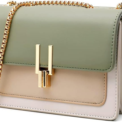 AMHDV Small Shoulder Chain Bag Color Block Crossbody Purse Square Flap Leather Handbag for Women
