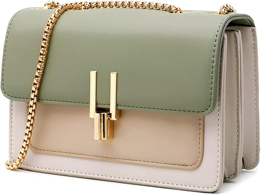 AMHDV Small Shoulder Chain Bag Color Block Crossbody Purse Square Flap Leather Handbag for Women