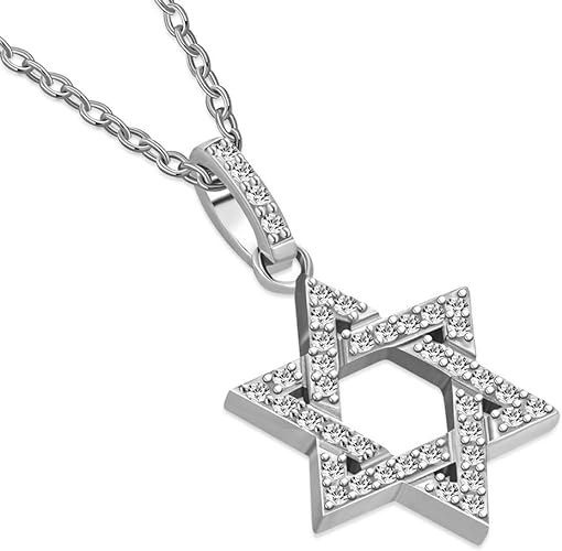 925 Sterling Silver Classic Jewish Star of David CZ Pendant Necklace