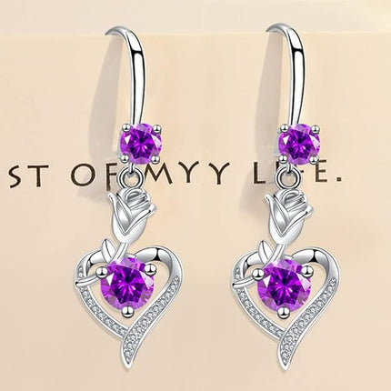 925 Sterling Silver Dangle Earrings for Women Nickel Free Hypoallergenic Earrings for Women Trendy Fashion Heart Dangle Drop Sparkly Crystal Earrings for Women