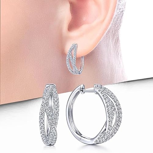 High-Carbon Diamond Double Hoop Earrings, Lab Diamond Split Hoop Earrings, 925 Sterling Silver Hypoallergenic Earrings For Women Gifts For Her