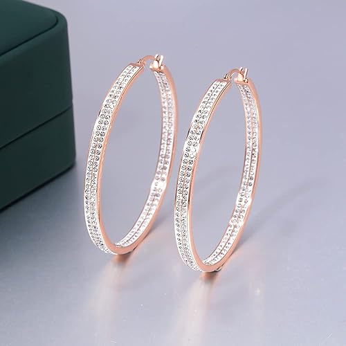 CiNily Stainless Steel Cubic Zirconia Hoop Earrings Silver/Gold Plated Earrings for Sensitive Ears