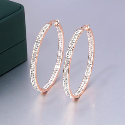 CiNily Stainless Steel Cubic Zirconia Hoop Earrings Silver/Gold Plated Earrings for Sensitive Ears