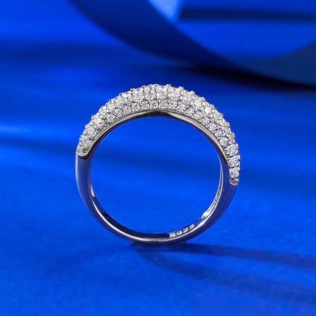 18K White Gold Plated 925 Sterling Silver Statement Ring, Micro Pave 5A Cubic Zirconia Cocktail Anniversary Wide CZ Pave Anniversary Half Eternity Wedding Band Ring For Women