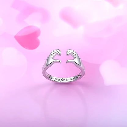 Fookduoduo Hug Rings for Women Sterling Silver Adjustable Love Ring Always with You Jewelry Rings Couples Bands Hugging Ring for Women Teen Girls