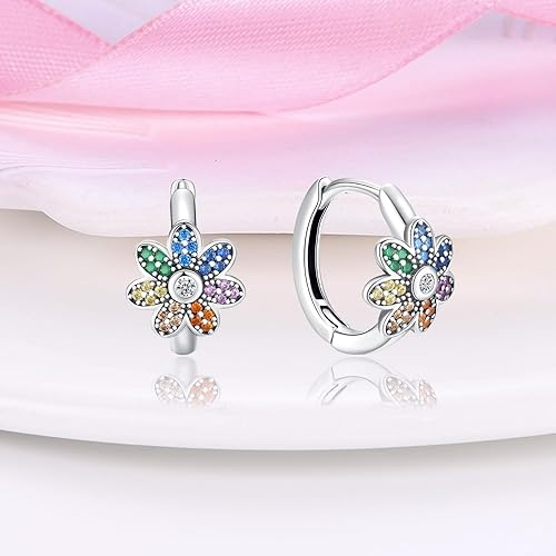 925 Sterling Silver Hoop Earrings Huggie Earrings Colorful Cubic Zirconia Hypoalleric Small Hoop Earrings