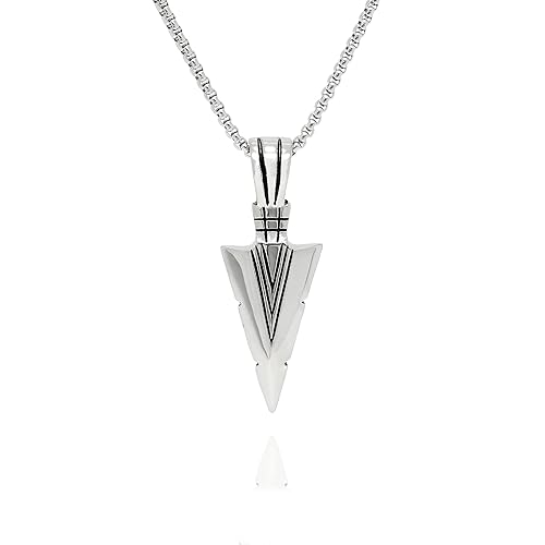 Handmade Arrowhead Pendant Necklace For Men, Stainless Steel 24" chain