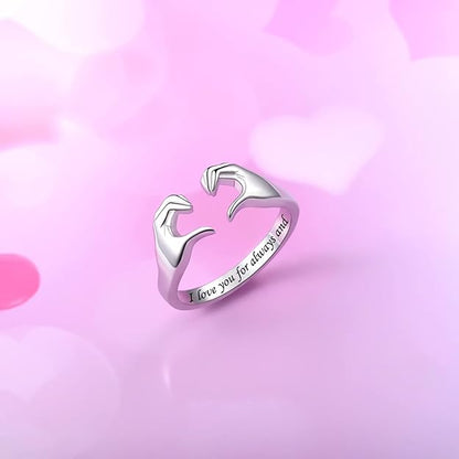 Fookduoduo Hug Rings for Women Sterling Silver Adjustable Love Ring Always with You Jewelry Rings Couples Bands Hugging Ring for Women Teen Girls