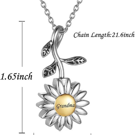 Sunflower Cremation Jewelry for Ashes for women Keepsake Stainless Steel Memorial Pendant Cremation Urn Necklace for Human Ashes