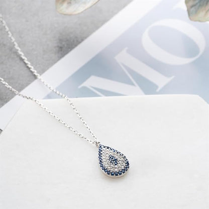 925 Sterling Silver Necklace for Women | 18-Inch Genuine Zircon Blue Evil Eye Drop Pendant | Women's Rhodium-Plated Jewelry, Dainty Gift for Girls