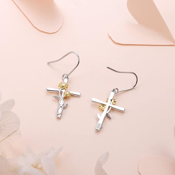 Sunflower Earrings for Women 925 Sterling Silver You are My Sunshine Earrings Heart/Dangle Sunflower Earrings Daisy Blessing Heart/Drop Hooks Earrings Sunflower Jewelry Gifts for Women Teen Girls Girlfriend Wife Daughter