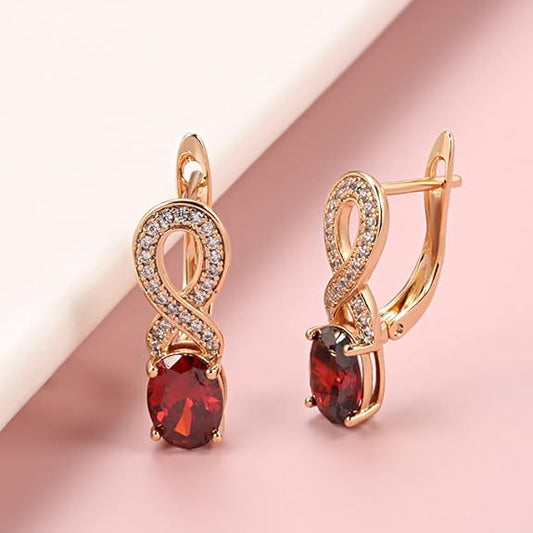 Boho Infinity Oval Red CZ Huggie Hoop Earrings for Women Rose Gold Plated Hypoallergenic Cubic Zirconia Figure 8 Dangle Drop Lever Back Small Hoops Retro Wedding Party Mother's Day Jewelry Gifts