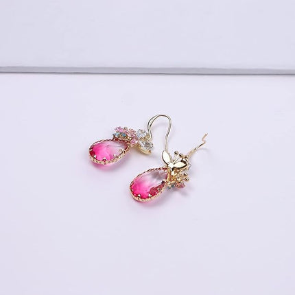 Crystal Teardrop Earrings CZ Butterfly Earrings Gold Dangle Earrings Jewelry Gift for Women