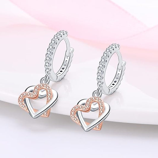 925 Sterling Silver Earrings Dangle Drop Earrings for women, Cubic Zirconia Hoop Earrings Dangle Huggie Earrings Hypoallergenic Silver Drop Earrings