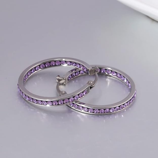 CiNily Stainless Steel Cubic Zirconia Hoop Earrings Silver/Gold Plated Earrings for Sensitive Ears