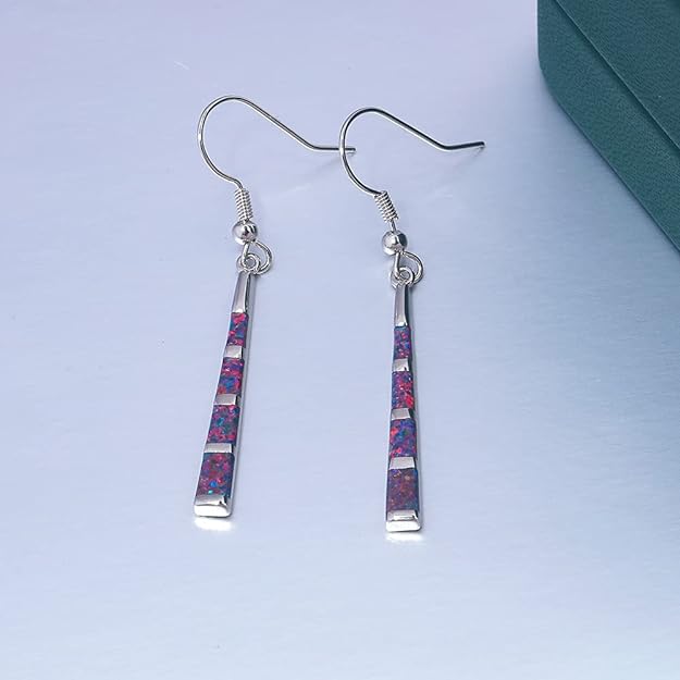 CiNily Dangle Earring-Opal Drop Earrings Silver Plated or Gold Plated Dangle Bar Earrings Opal Jewelry for Women Gems Earrings 2 1/8"