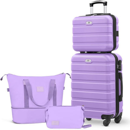 Carry On Luggage Set 22x14x9 Airline Approved Luggage Sets 4 Piece, ABS Hardside 20inch Suitcase with 360°Spinner Wheels Lightweight Travel Suitcase Sets(Purple)