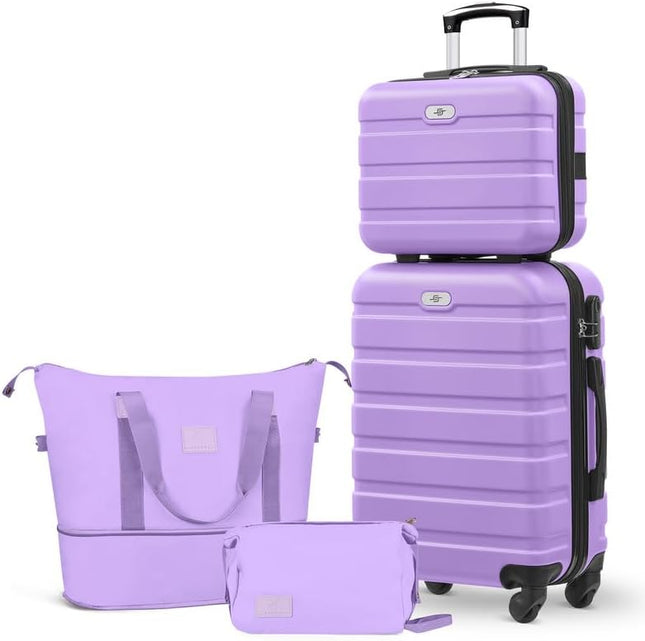 Carry On Luggage Set 22x14x9 Airline Approved Luggage Sets 4 Piece, ABS Hardside 20inch Suitcase with 360°Spinner Wheels Lightweight Travel Suitcase Sets(Purple)