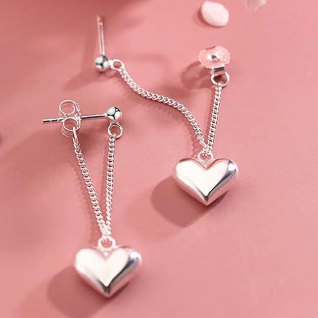 Heart Chain Dangle Earrings For Women 925 Sterling Silver Dangling Threader Earrings Women's Drop & Dangle Tassel Dangly Earrings Jewelry Gift