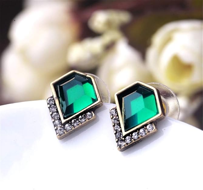 AILUOR Vintage Style Emerald Green Rhinestone Earrings, Fashion Art Deco Antique Wedding Bridal Prom Stud Earrings Hook Chandelier Dangle Earrings Jewelry for Women