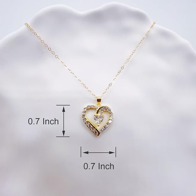 14K Real Gold Filled Heart Necklace for Women and Girls Adjustable Cubic Zirconia Love Heart Pendant for Valentine’s Day, Mother’s Day, Birthday, Handmade Jewelry Gift for Her