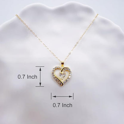 14K Real Gold Filled Heart Necklace for Women and Girls Adjustable Cubic Zirconia Love Heart Pendant for Valentine’s Day, Mother’s Day, Birthday, Handmade Jewelry Gift for Her