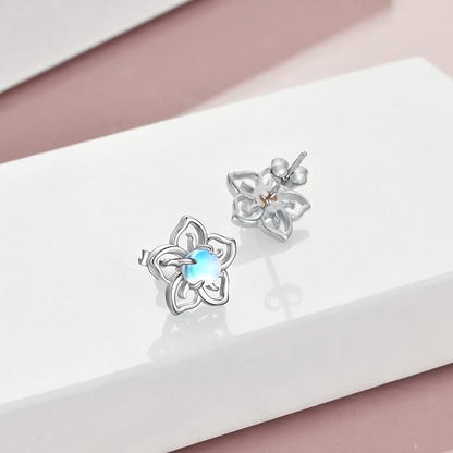 Flower Moonstone Earrings Sterling Silver Stud Earrings Moonstone Jewelry for Women Hypoallergenic Earrings for Sensitive Ears