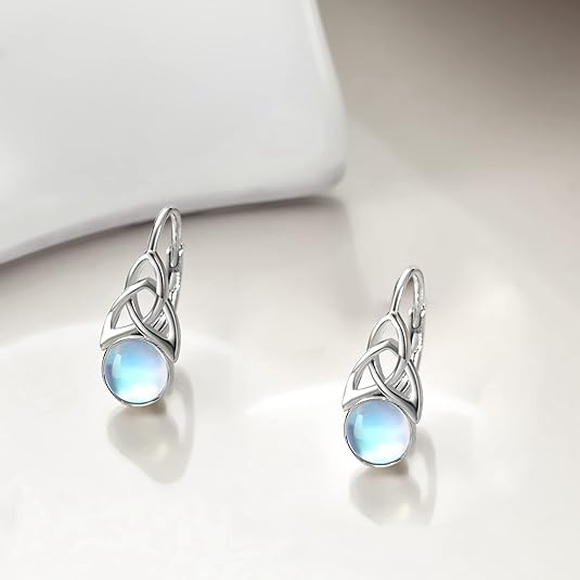 Moonstone Earrings for Women 925 Sterling Silver Irish Celtic Knot Hoop Earrings Leverback Jewelry Gifts