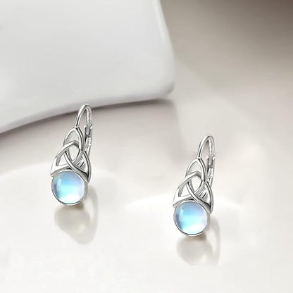 Moonstone Earrings for Women 925 Sterling Silver Irish Celtic Knot Hoop Earrings Leverback Jewelry Gifts