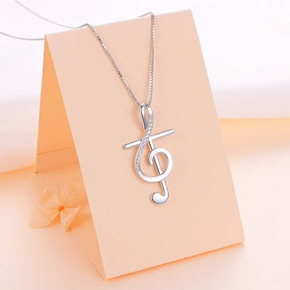 925 Sterling Silver Musical Note Pendant Necklace, Box Chain 18 inches