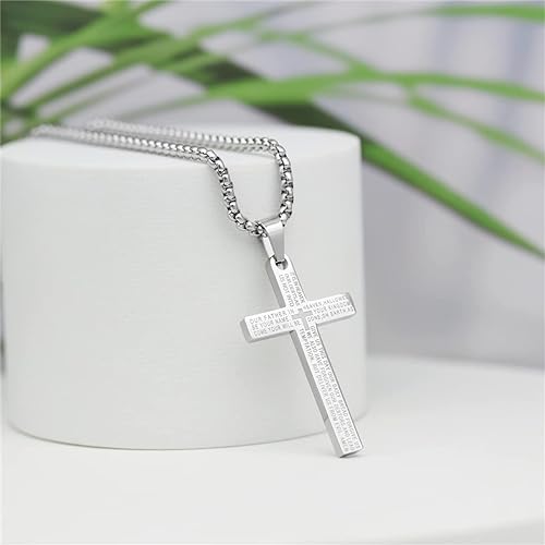 Prayer Cross Necklace for Men Stainless Steel Cross Necklace Gold Silver Black Cross Chain Pendant for Boys